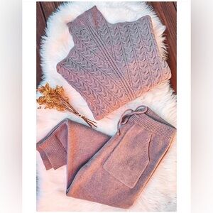Women’s Brown Cozy Knit Cable Sweater and Pants Set NWT